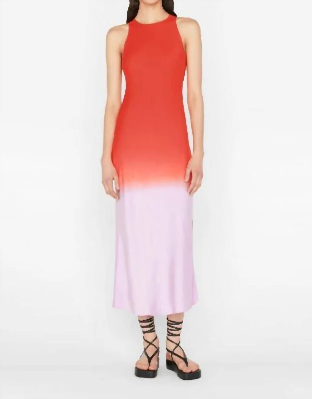 Save Up to 50% Off!Bias Dip Dye Midi Dress In Red Orange Multi