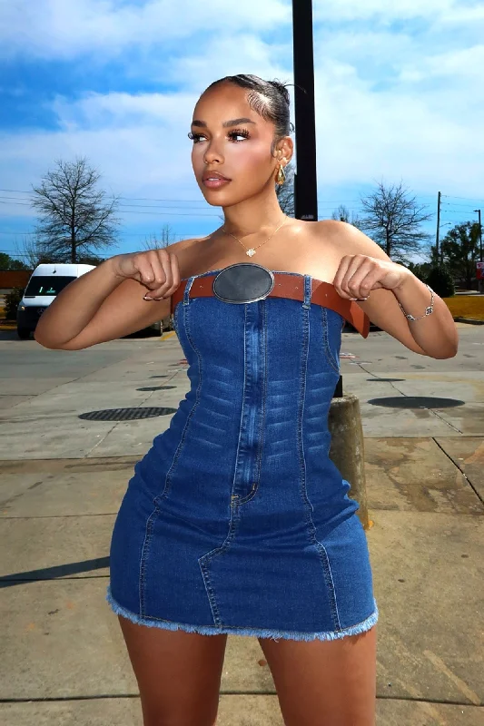 Limited Time Offer!Bottoms Up Belted Denim Tube Dress