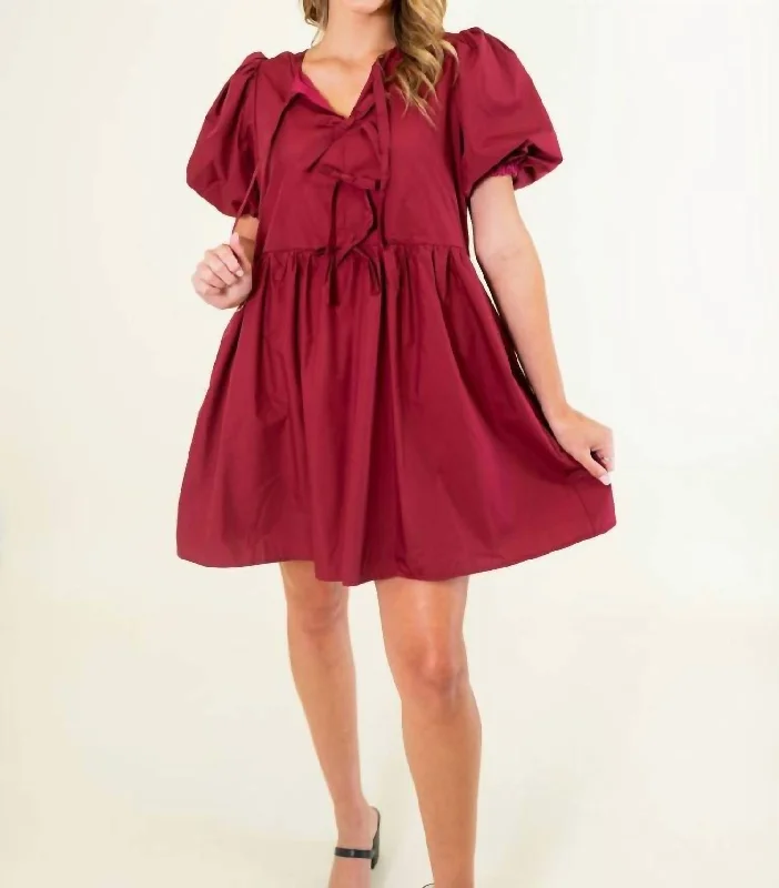 One Click Away from Big Savings!Bubble Sleeve Mini Dress In Crimson