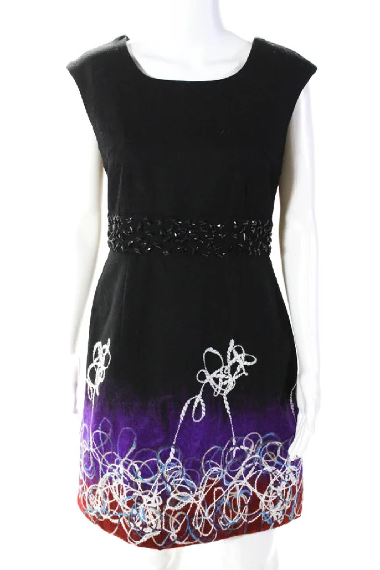 Buy One, Get One Free!Buy One, Get One Free!Chloe Women's Round Neck Sleeveless Embellish A-Line Mini Dress Black