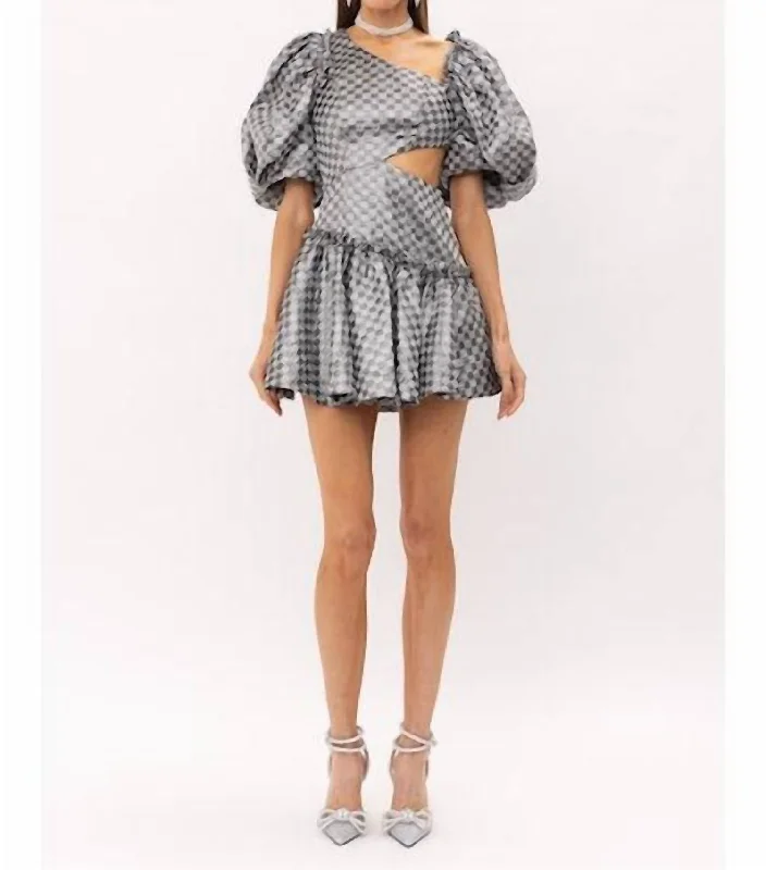 Shop Early, Save Big!Claire Checkered Jacquard Mini Dress In Silver