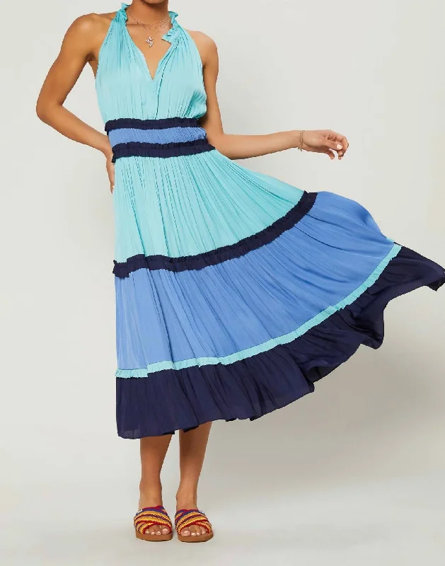 Special Offer – Act Fast!Colorblock Tiered Midi Dress In Blue Multi