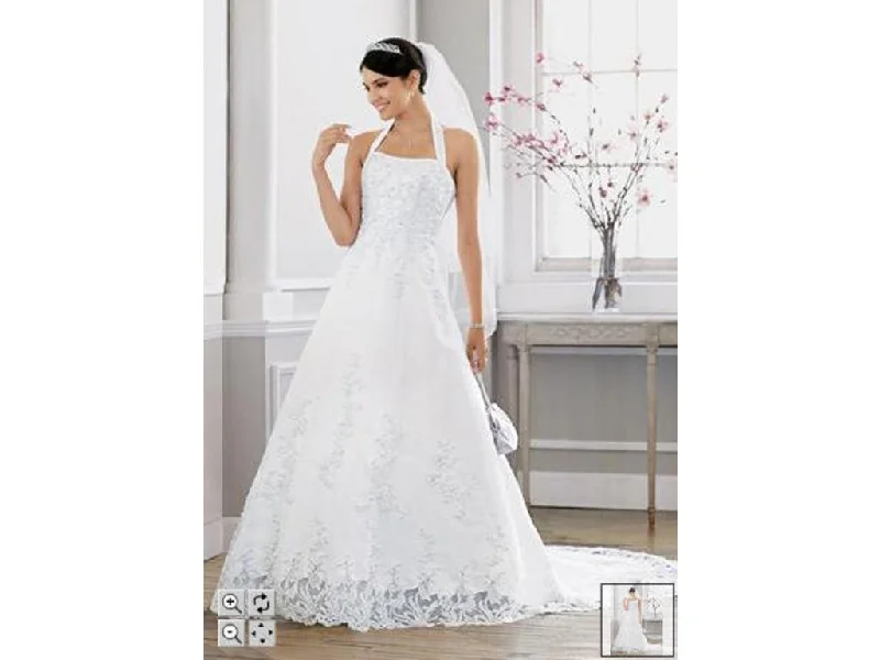 Hottest Discounts of the Year!David's Bridal Halter A-line Gown with Beaded Lace Applique