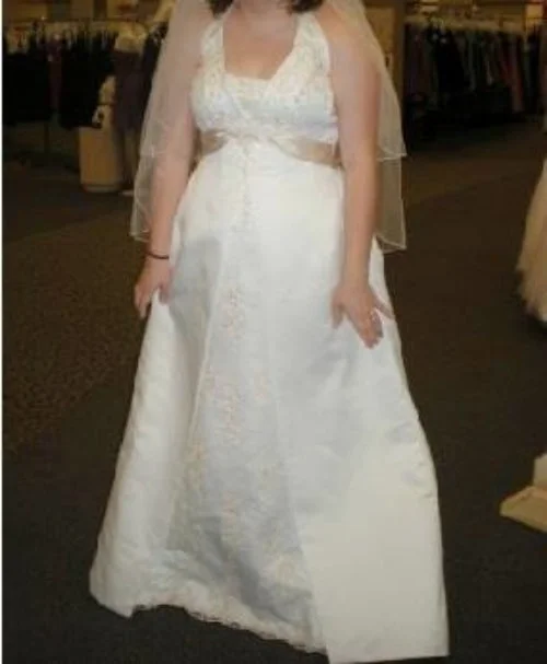 Limited Time Offer!David's Bridal Satin A-line Halter with Split Front