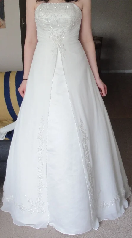 Shop Now and Save!David's Bridal V9010 A-line with Chiffon Split Front Overlay