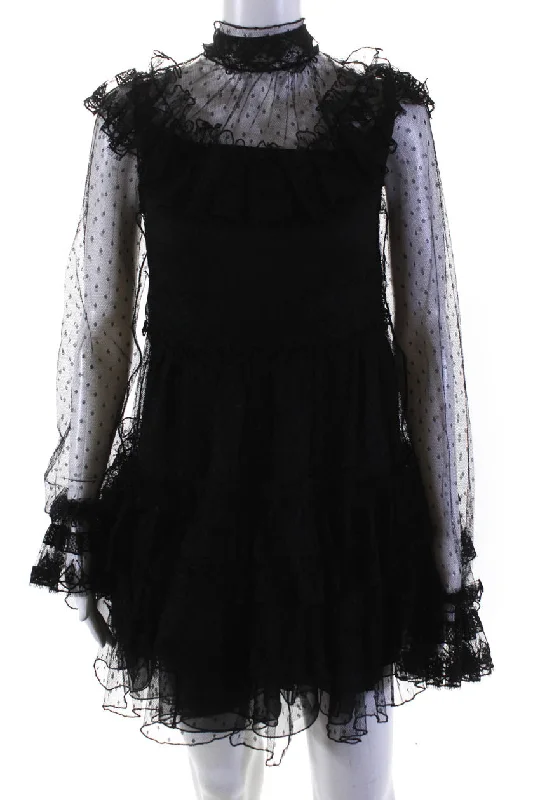 Hurry, Sale Ends Soon!Dice Kayek Womens Ruffled Lace Tiered Tulle Mini Dress Black