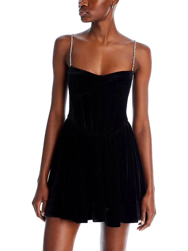 Shop Before It’s Gone!Elsie Womens Velvet Embellished Mini Dress