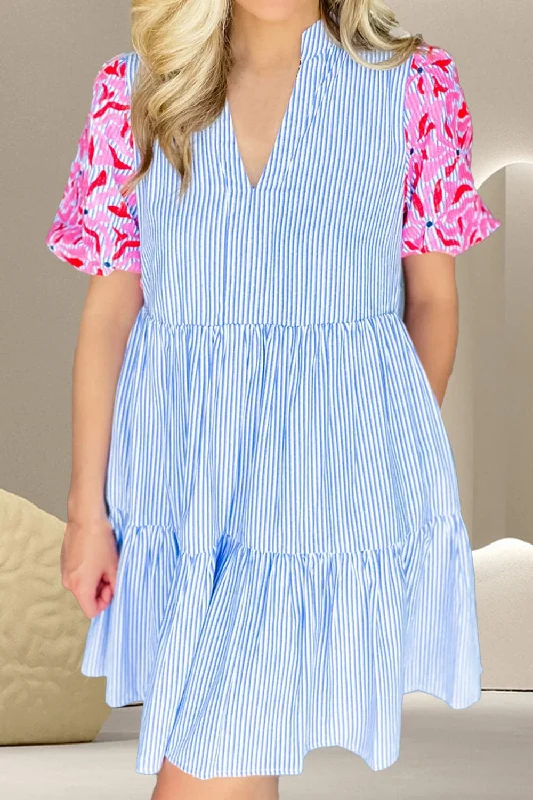 Buy More, Save More!Chic embroidered striped dress