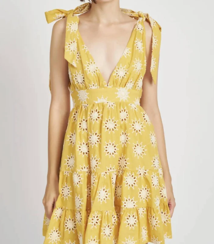 Don’t Wait – Shop Today!Embroidered Tiered Mini Dress In Yellow