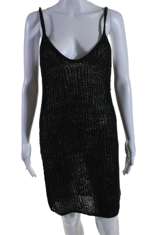 Your Wallet Will Thank You!Enza Costa Womens Open Knit Linen Black Scoop Neck Sleeveless Mini Dress