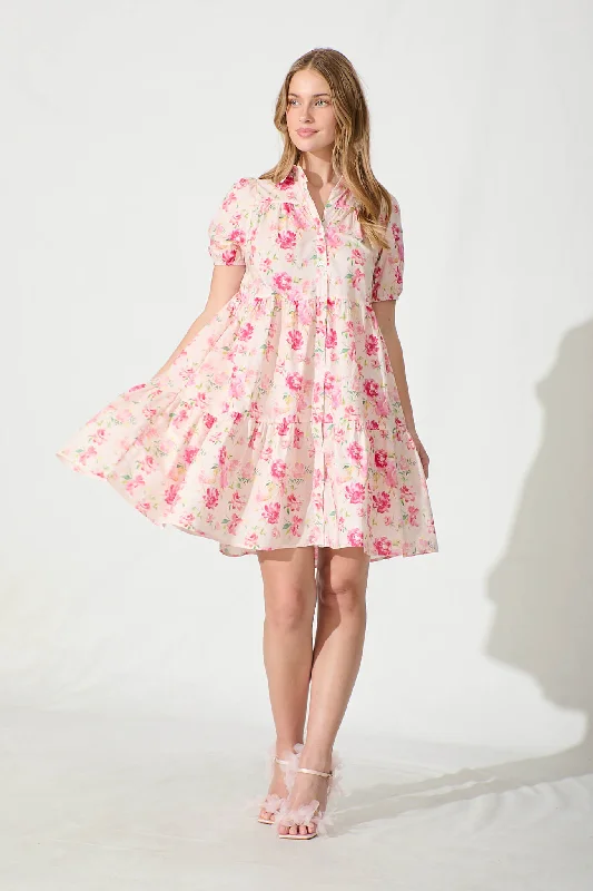 Hot Deals You Can’t Resist!Felicia Shirt Dress In Pink Floral Cotton