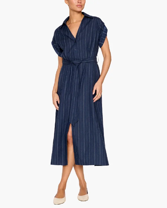 Score Big Savings Today!FIA BELTED STRIPE DRESS IN NAVY PINSTRIPE