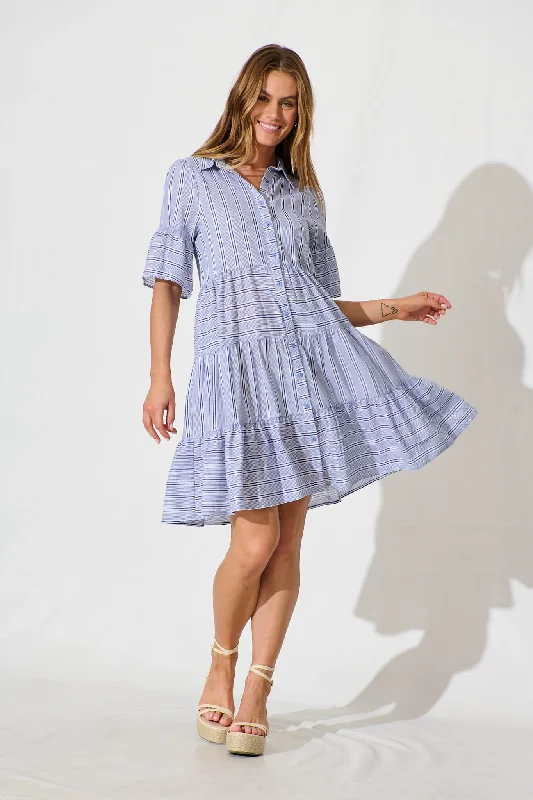 Get Ready to Save!Glorianna Smock Dress In Blue With White Stripe Cotton