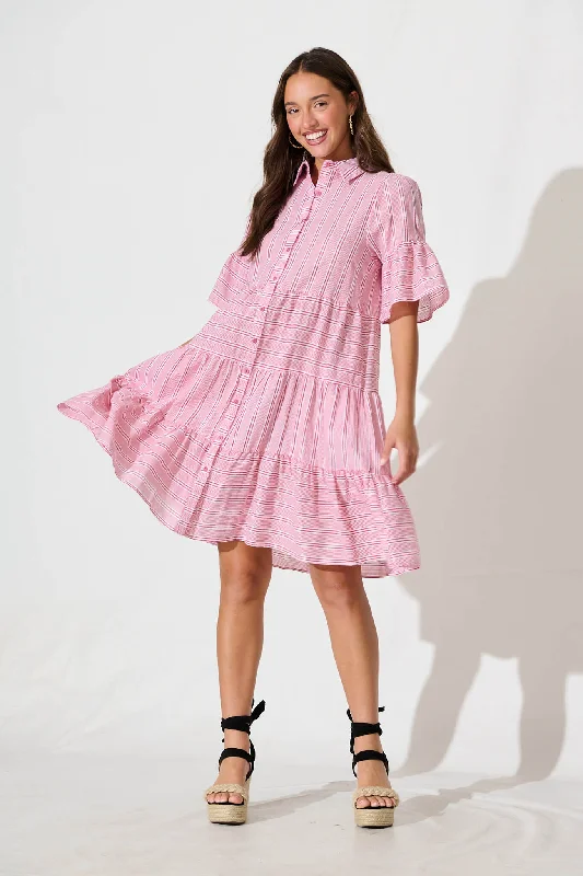 Hurry, Sale Ends Soon!Glorianna Smock Dress In Red With White Stripe Cotton