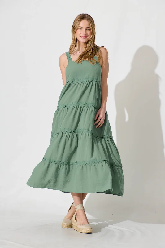 The Best Offers Are Here!Hara Maxi Sundress In Teal Ric Rac Trim Cotton