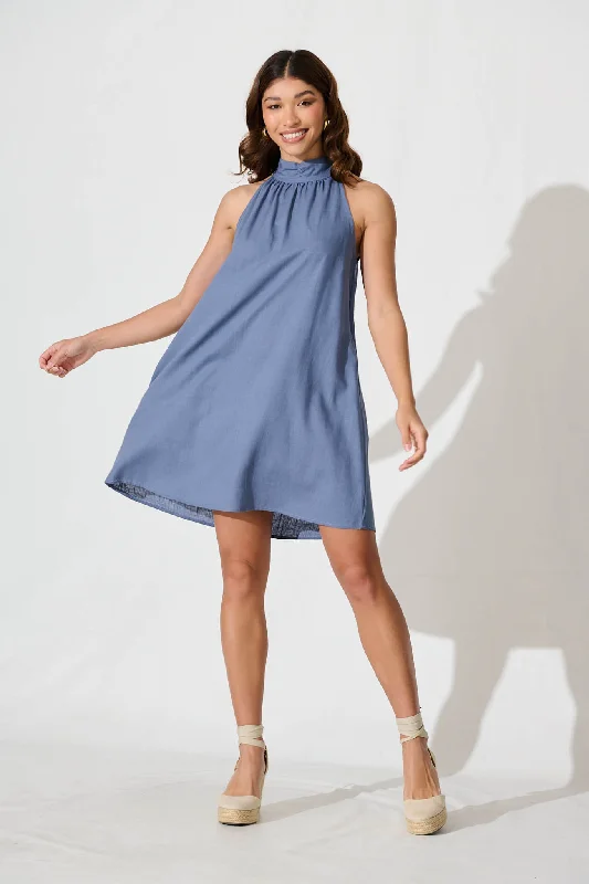 Save Money, Shop Happy!Hazelhurst Dress In Blue Linen Blend
