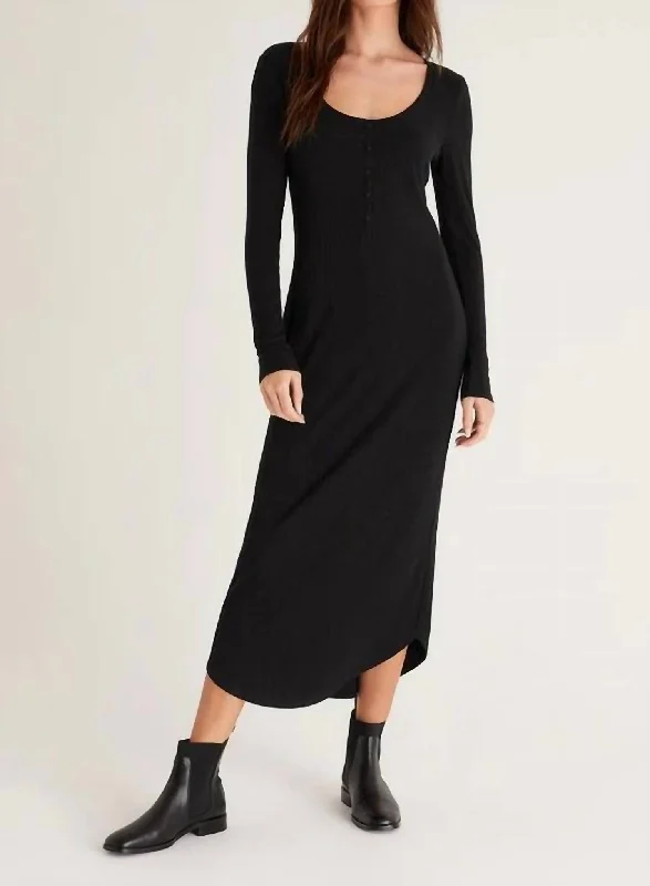 Shop Before It’s Gone!Heidi Rib Henley Midi Dress In Black