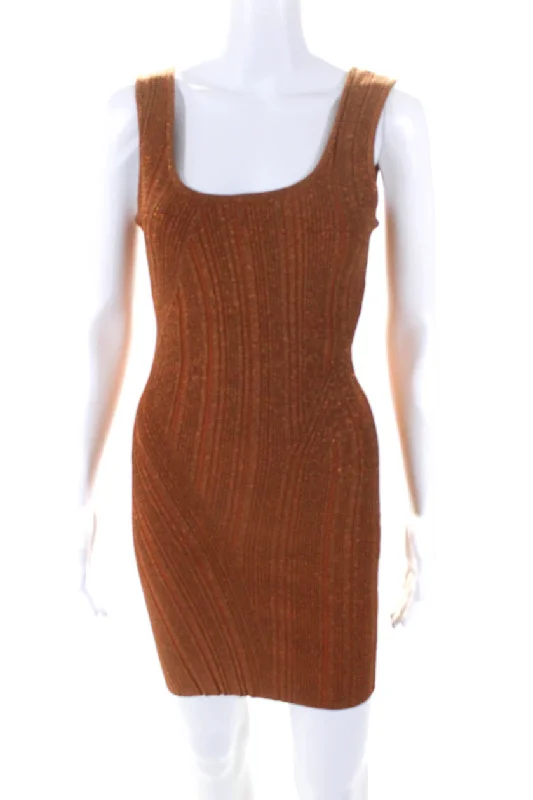 Exclusive Savings This Week!Herve Leger Womens Sleeveless Metallic Ribbed Knit Mini Dress Brown Exclusive Savings This Week!Herve Leger Womens Sleeveless Metallic Ribbed Knit Mini Dress Brown