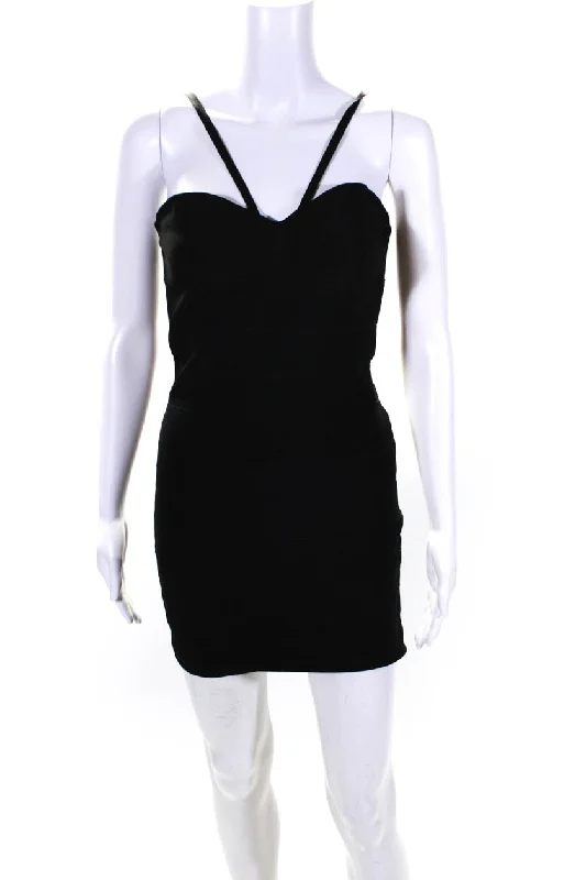Hurry! While Supplies Last!Herve Leger Womens Stretch Sweetheart Neck Sleeveless Mini Dress Black