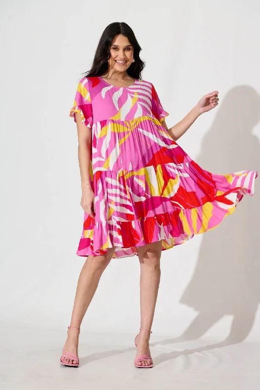 Lowest Prices Guaranteed!Jacklyn Smock Dress in Multi Pink Graphic Print
