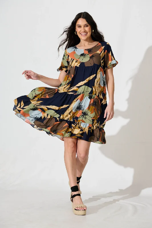 Find the Best Deals Here!Jacklyn Smock Dress in Navy Multi Graphic Print