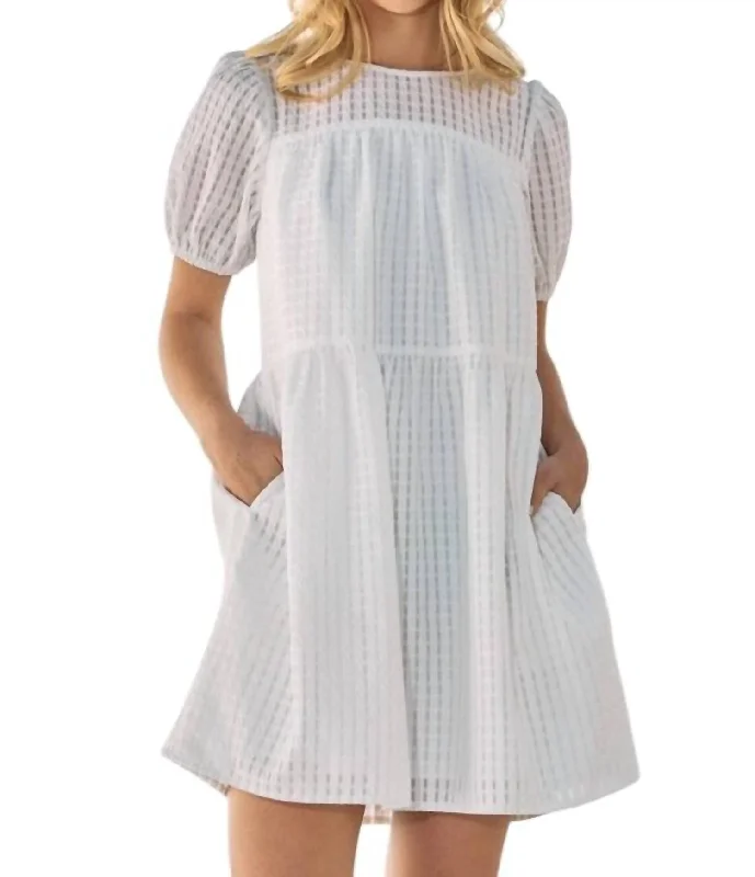 Save Like Never Before!Save Like Never Before!Jacquard Babydoll Gridded Mini Dress In Off White