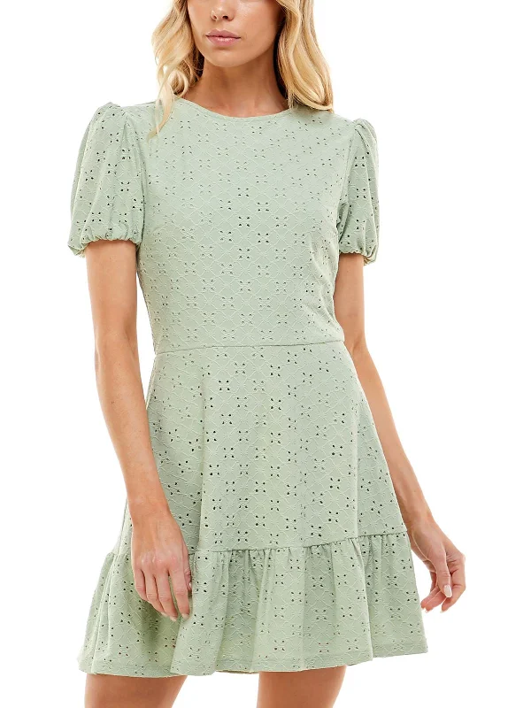 Get the Best for Less!Juniors Womens Eyelet Puff Sleeves Mini Dress