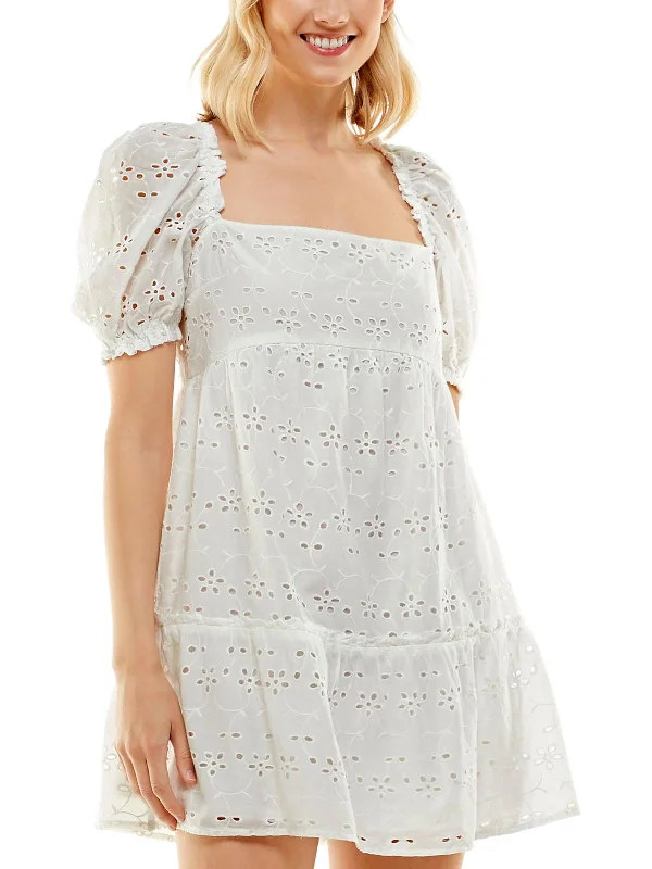Snag the Best Prices Now!Juniors Womens Eyelet Short Mini Dress