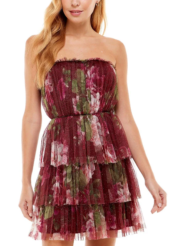 Special Offer – Act Fast!Juniors Womens Floral Print Tiered Mini Dress