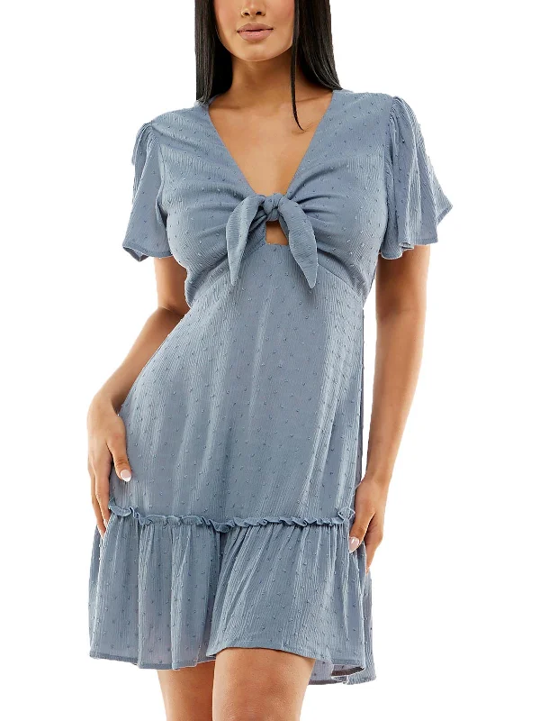 The Best Offers Are Here!Juniors Womens Knot-Front Short Mini Dress