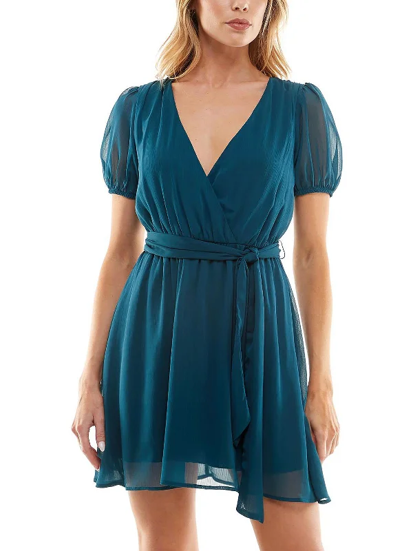 Save Money, Shop Happy!Juniors Womens Surplice Short Mini Dress
