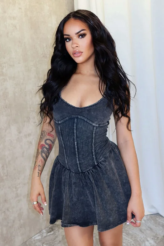 Limited Stock Available!Keep Going Mineral Washed Corset Tank Dress