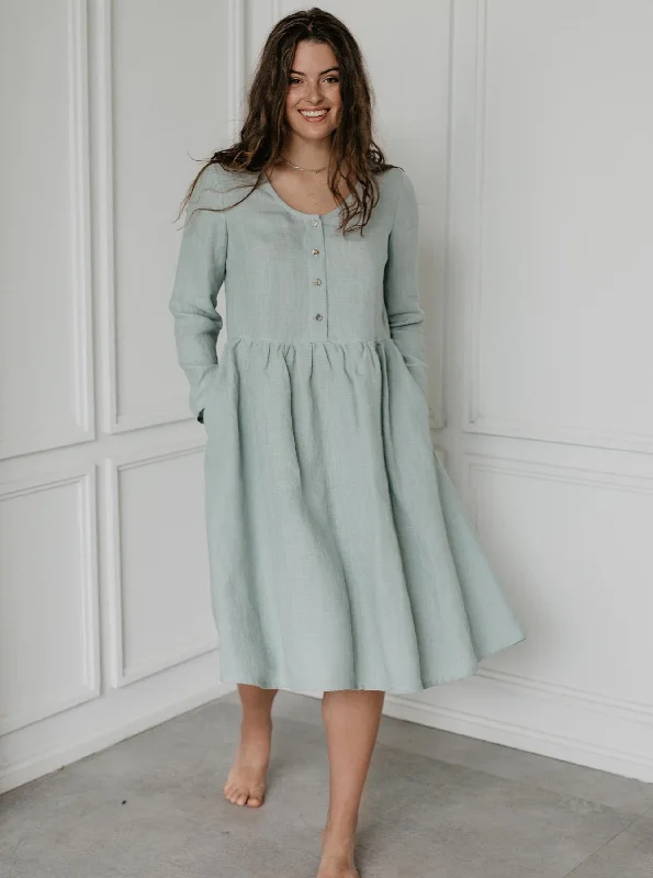 Unlock Huge Savings Now!Lapland Mid-Length Linen Dress - Sage Green