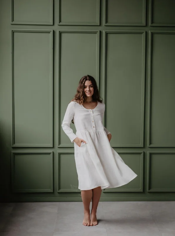 Huge Price Cuts Await!Lapland Mid-Length Linen Dress - White