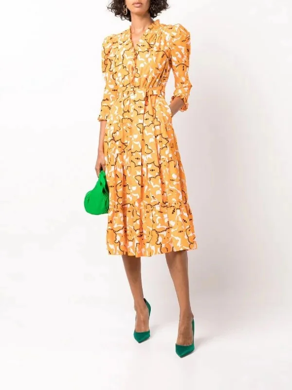 The Best Deals Won’t Wait!Leylani Ruffled Midi Dress In Paisley Buds Marigold