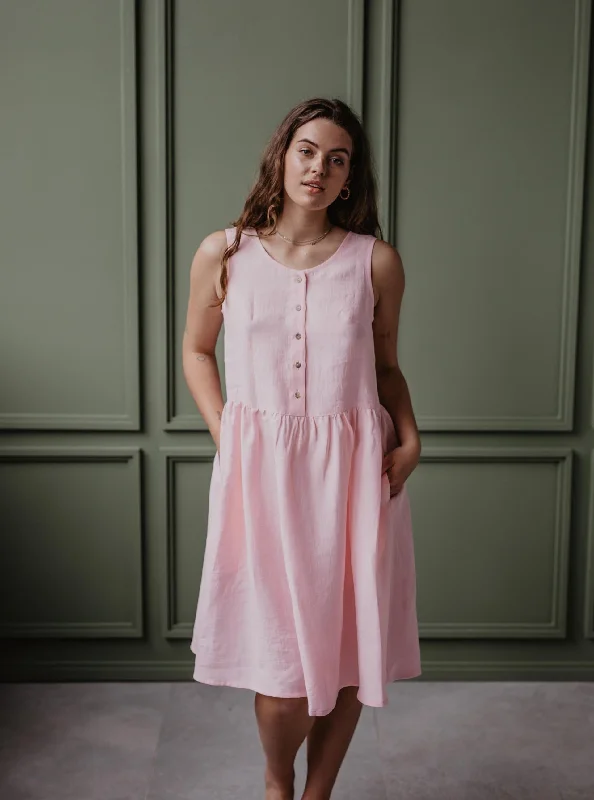 Time to Save Big!Linen sleeveless summer dress HAZEL - Cotton Candy