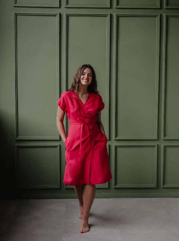 More Discounts, More Joy!Linen Wrap Dress Olivia - Viva Magenta