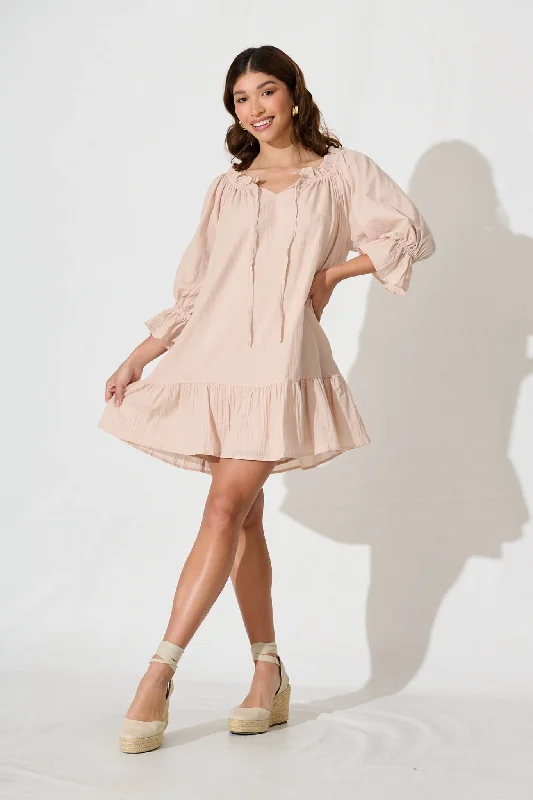 Your Shopping Wish, Our Discount Command!Livie Smock Dress In Beige Cotton