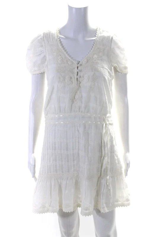 The Best Sale of the Year!Love Shack Fancy Womens V-Neck Short Sleeves Embroidered Mini Dress Cream The Best Sale of the Year!Love Shack Fancy Womens V-Neck Short Sleeves Embroidered Mini Dress Cream