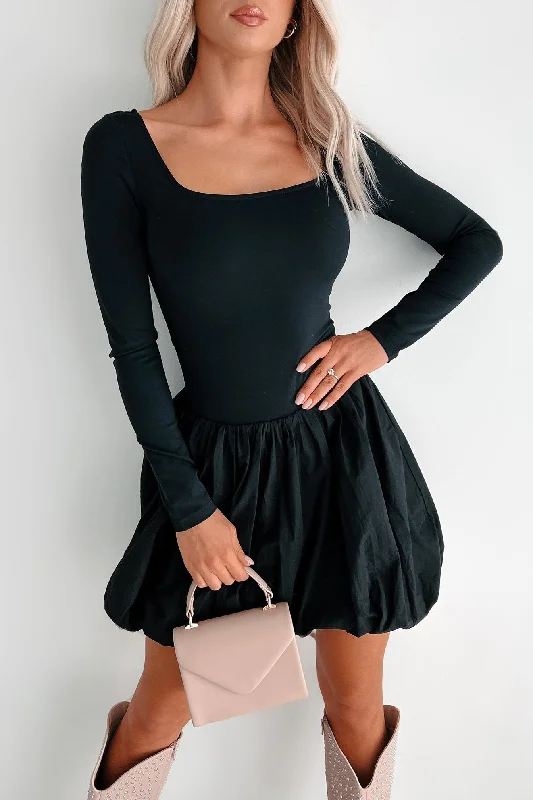 Save Like Never Before!Love Yourself First Bubble Skirt Dress Romper (Black)