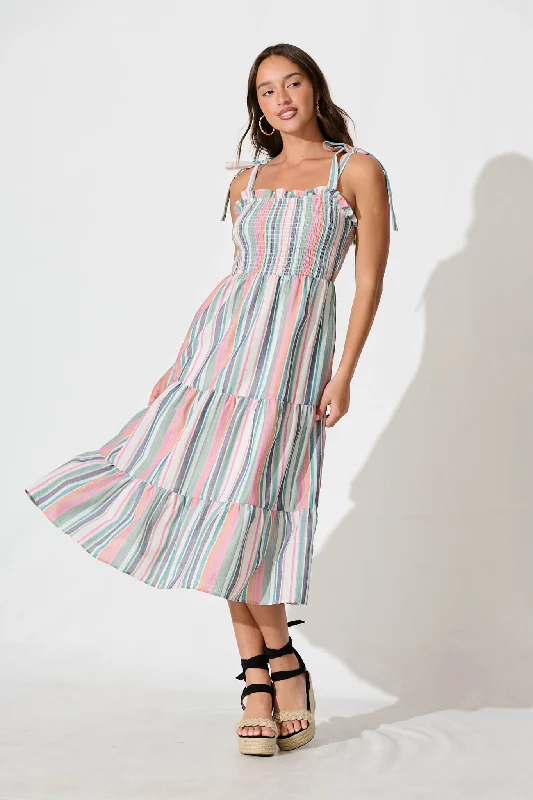 Special Offer – Act Fast!Marabel Midi Sundress in Multi Stripe Cotton Blend