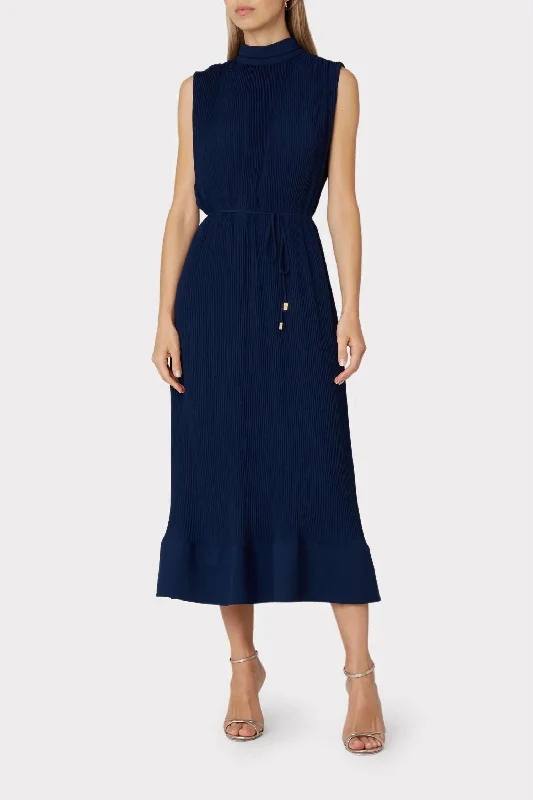 Unbeatable Prices!Melina Solid Pleated Midi Dress In Navy