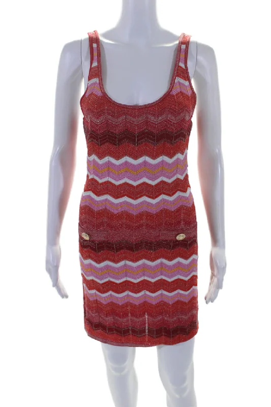 Limited Stock Available!Milly Womens Metallic Chevron Print Sleeveless Mini Dress Multicolor Limited Stock Available!Milly Womens Metallic Chevron Print Sleeveless Mini Dress Multicolor