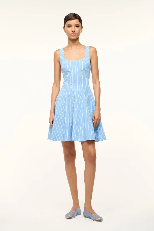 Score Huge Discounts Today!MINI WELLS DRESS | AZURE PINSTRIPE