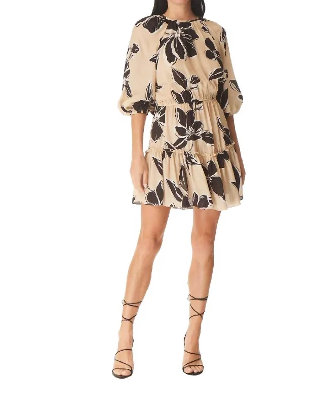 Score Big Savings Today!Morgan Mini Dress In Khaki Graphic Floral Print