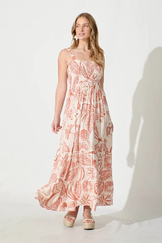 Shop Smart, Save Big!Panola Maxi Sundress in Cream with Rust Print