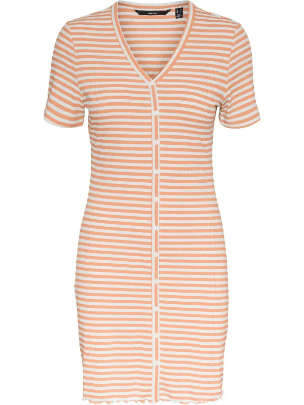 Save More When You Shop More!Petites Aria Womens Button Detail V Neck Mini Dress
