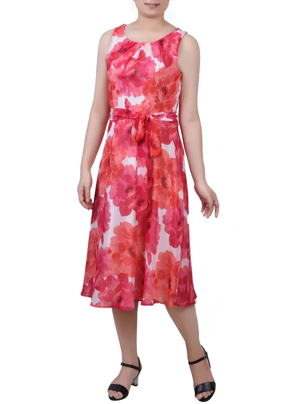 Get Ready to Save!Petites Womens Floral Print Calf Midi Dress