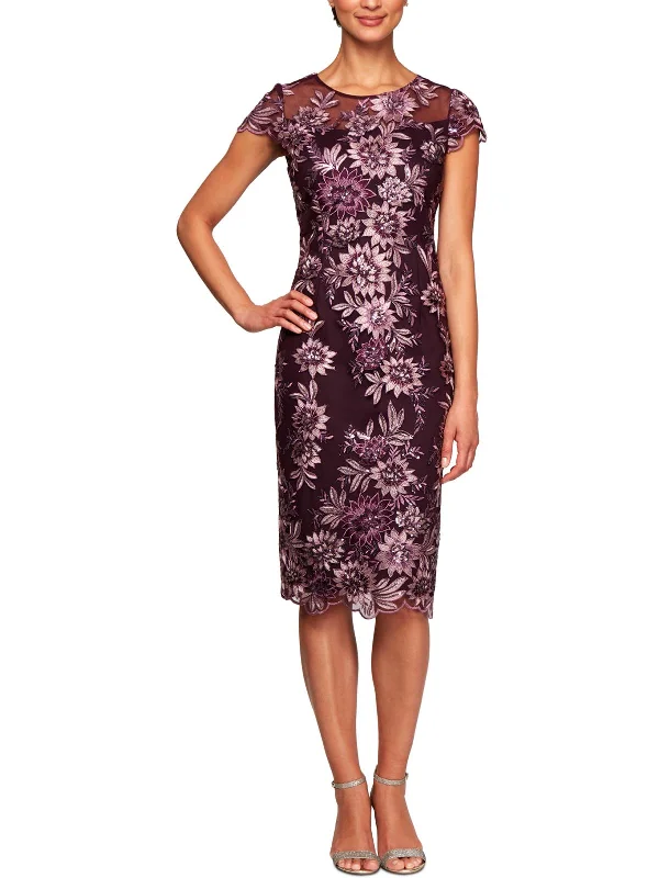 Mega Sale Happening Now!Petites Womens Lace Sequined Midi Dress