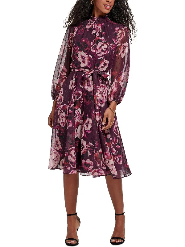 Limited Edition, Limited Price!Petites Womens Mockneck Calf Midi Dress